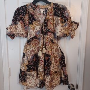 Bog Collective Floral Bohemian Style Swing Mini Dress Sz S